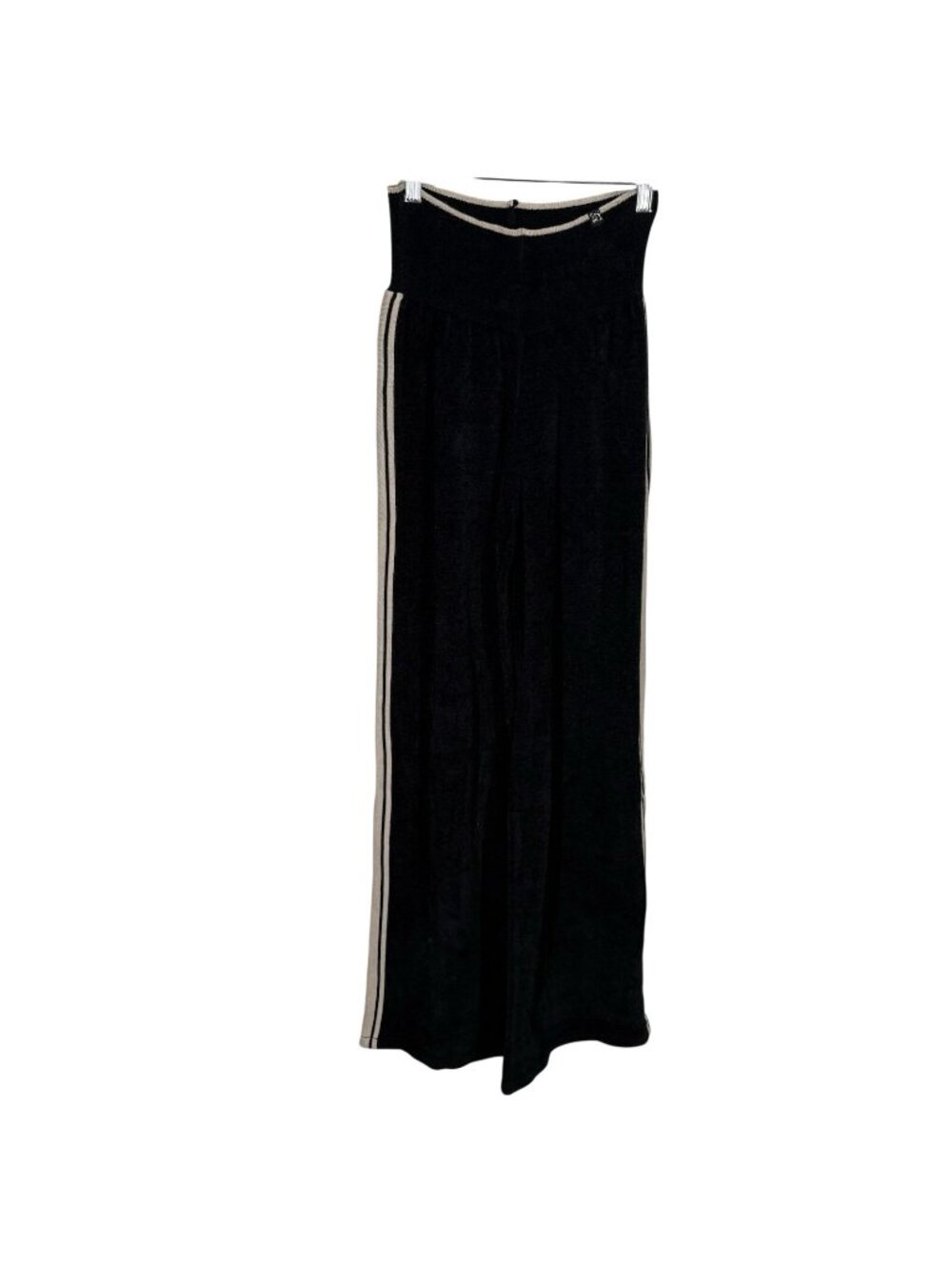 Kashwere Women Size S Black Knit Lounge Wide Leg Pant With Stripe Tape NWT